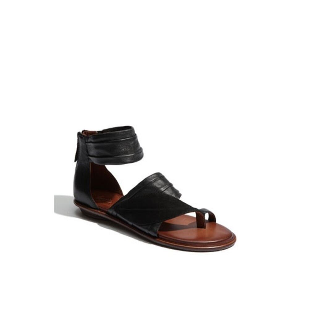 Naya Samara Sandals Ankle Wrap Back Zipper Leather Black Womens Size‎ 9W NWB